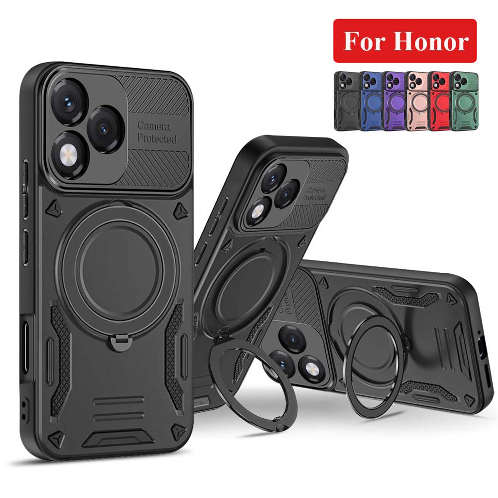 Magnetic Case Smart - Honor 400 Pro Lite、Smart X60、X9c、Smart X7D、X70、X9D、X5C用リングブラケット付きマグネットホルダーカバー、耐衝撃アーマーケース