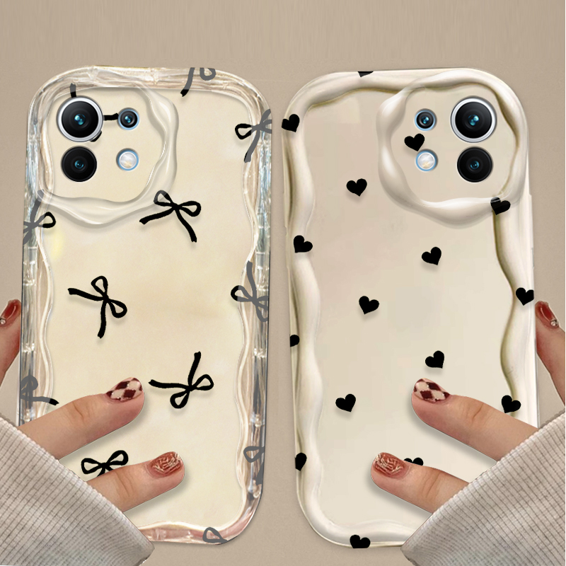 Xiaomi Poco X6 - 黒の蝶結びとハート柄ケース Xiaomi POCO X7 X6 X5